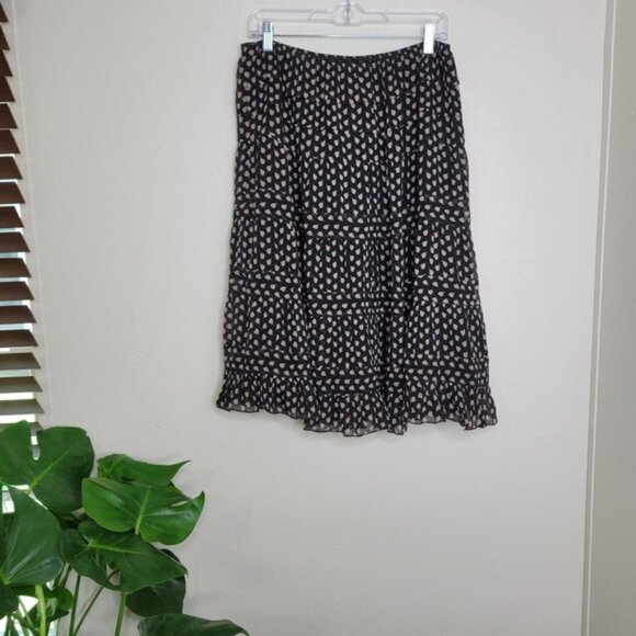 Anna Sui Tiered A-Line Skirt Sheer Ruffle Hem Pink Leaf Print Sample Small - Picture 1 of 8